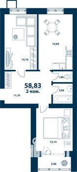 2-к квартира, вторичка, 59м2, 1/5 этаж