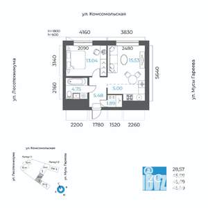 2-к квартира, вторичка, 46м2, 3/20 этаж