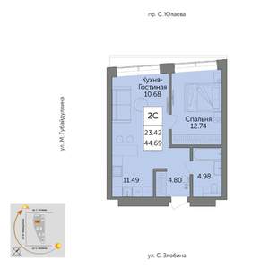 2-к квартира, вторичка, 44м2, 17/25 этаж