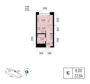 1-к квартира, вторичка, 23м2, 6/13 этаж