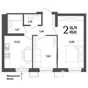 2-к квартира, вторичка, 49м2, 25/25 этаж