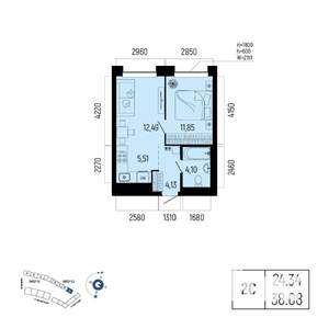 2-к квартира, вторичка, 38м2, 19/25 этаж
