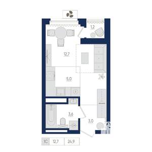 1-к квартира, вторичка, 25м2, 11/22 этаж