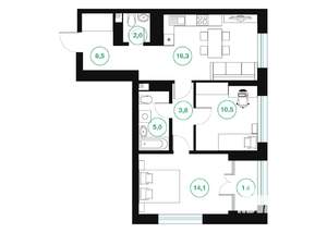 2-к квартира, вторичка, 62м2, 13/25 этаж