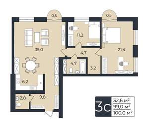 2-к квартира, вторичка, 100м2, 25/25 этаж