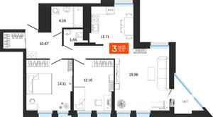 3-к квартира, вторичка, 76м2, 9/25 этаж