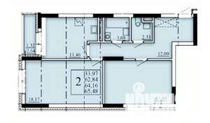 2-к квартира, строящийся дом, 64м2, 7/25 этаж