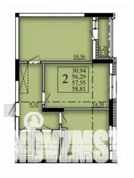 2-к квартира, вторичка, 58м2, 9/21 этаж