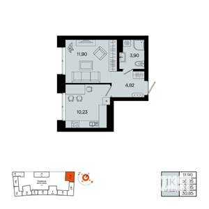 1-к квартира, вторичка, 31м2, 16/20 этаж