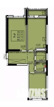 2-к квартира, строящийся дом, 65м2, 12/21 этаж