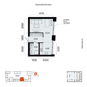 1-к квартира, вторичка, 25м2, 22/31 этаж