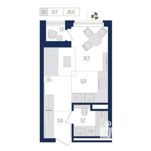 1-к квартира, вторичка, 25м2, 8/22 этаж