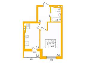 1-к квартира, строящийся дом, 37м2, 9/27 этаж