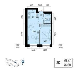 2-к квартира, вторичка, 47м2, 2/25 этаж