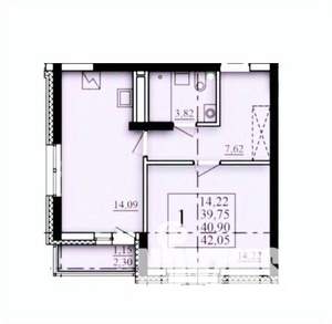 1-к квартира, строящийся дом, 41м2, 6/25 этаж