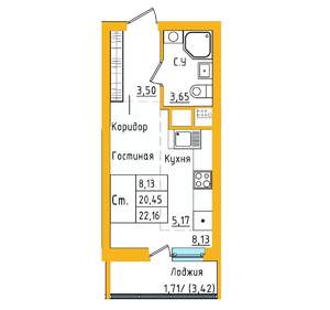 Студия квартира, строящийся дом, 22м2, 27/27 этаж