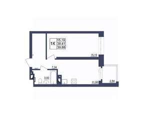 1-к квартира, строящийся дом, 40м2, 33/34 этаж