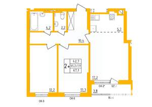2-к квартира, строящийся дом, 67м2, 12/27 этаж