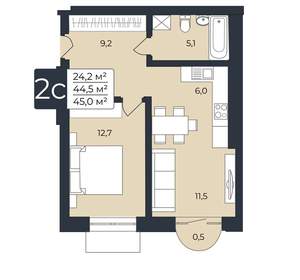 1-к квартира, вторичка, 45м2, 11/25 этаж