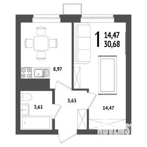 1-к квартира, вторичка, 31м2, 23/25 этаж