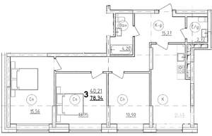 3-к квартира, строящийся дом, 80м2, 7/28 этаж