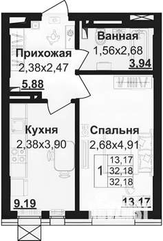 1-к квартира, вторичка, 33м2, 14/14 этаж