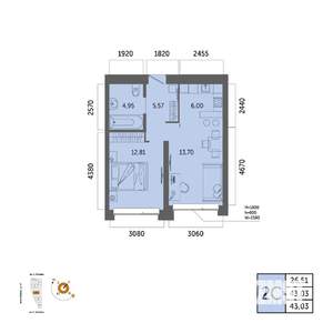 2-к квартира, вторичка, 43м2, 18/32 этаж