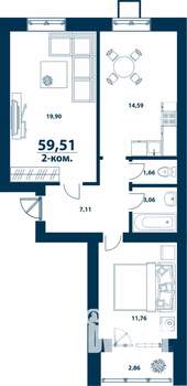 2-к квартира, строящийся дом, 60м2, 1/5 этаж