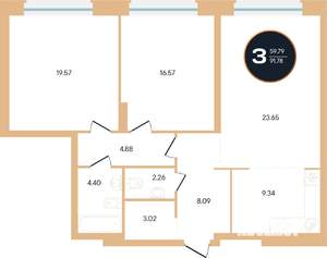3-к квартира, вторичка, 91м2, 2/14 этаж