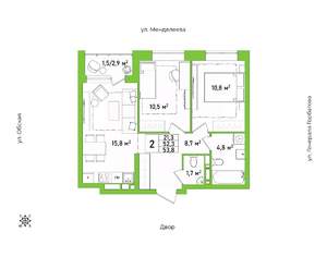 2-к квартира, строящийся дом, 54м2, 7/25 этаж