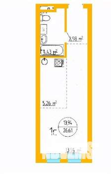 1-к квартира, строящийся дом, 27м2, 3/16 этаж