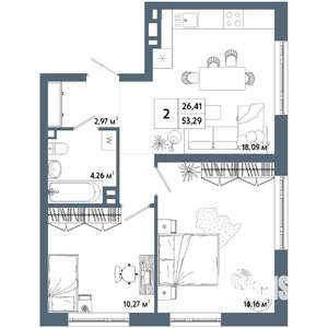 2-к квартира, вторичка, 53м2, 13/31 этаж