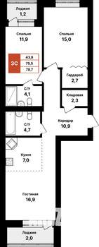 3-к квартира, вторичка, 79м2, 2/8 этаж