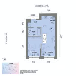 2-к квартира, вторичка, 49м2, 2/22 этаж
