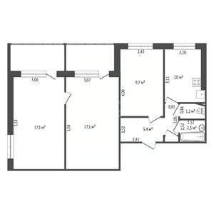 3-к квартира, вторичка, 60м2, 7/9 этаж