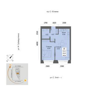 2-к квартира, вторичка, 46м2, 3/32 этаж