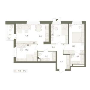 3-к квартира, вторичка, 81м2, 19/25 этаж