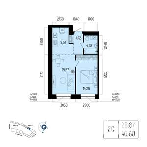 2-к квартира, вторичка, 47м2, 2/25 этаж
