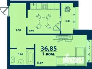 1-к квартира, вторичка, 37м2, 3/9 этаж
