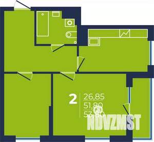 2-к квартира, строящийся дом, 54м2, 5/25 этаж