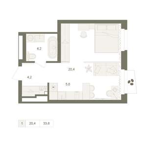 1-к квартира, вторичка, 34м2, 14/25 этаж