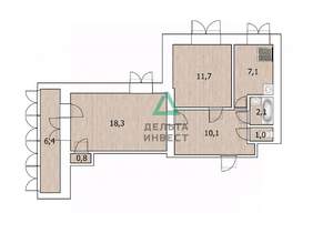 2-к квартира, вторичка, 51м2, 1/9 этаж