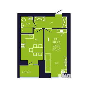 1-к квартира, вторичка, 41м2, 11/12 этаж