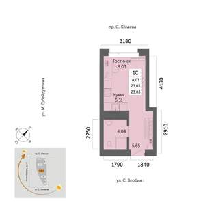 1-к квартира, вторичка, 23м2, 21/32 этаж