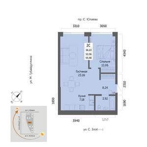 2-к квартира, вторичка, 56м2, 10/32 этаж