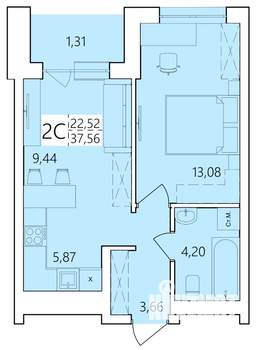 2-к квартира, строящийся дом, 38м2, 7/25 этаж