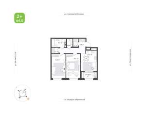 2-к квартира, вторичка, 65м2, 14/25 этаж