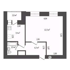 1-к квартира, вторичка, 38м2, 1/9 этаж