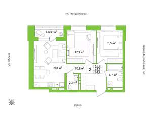 2-к квартира, строящийся дом, 64м2, 2/25 этаж