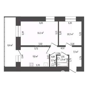 2-к квартира, вторичка, 52м2, 2/14 этаж
